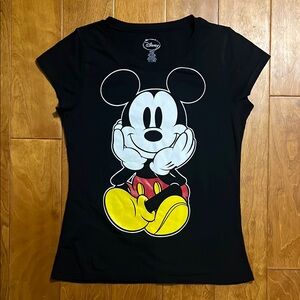 Disney Mickey Mouse Fitted Graphic Cap Sleeve T-shirt Size XL Black WDW Classic